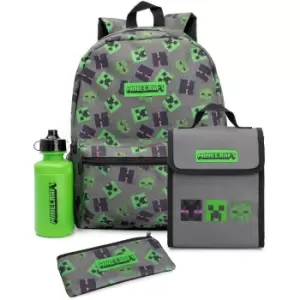 Image of Minecraft Lunch Bag And Backpack Set (Pack of 4) (One Size) (Grey/Green/Black)