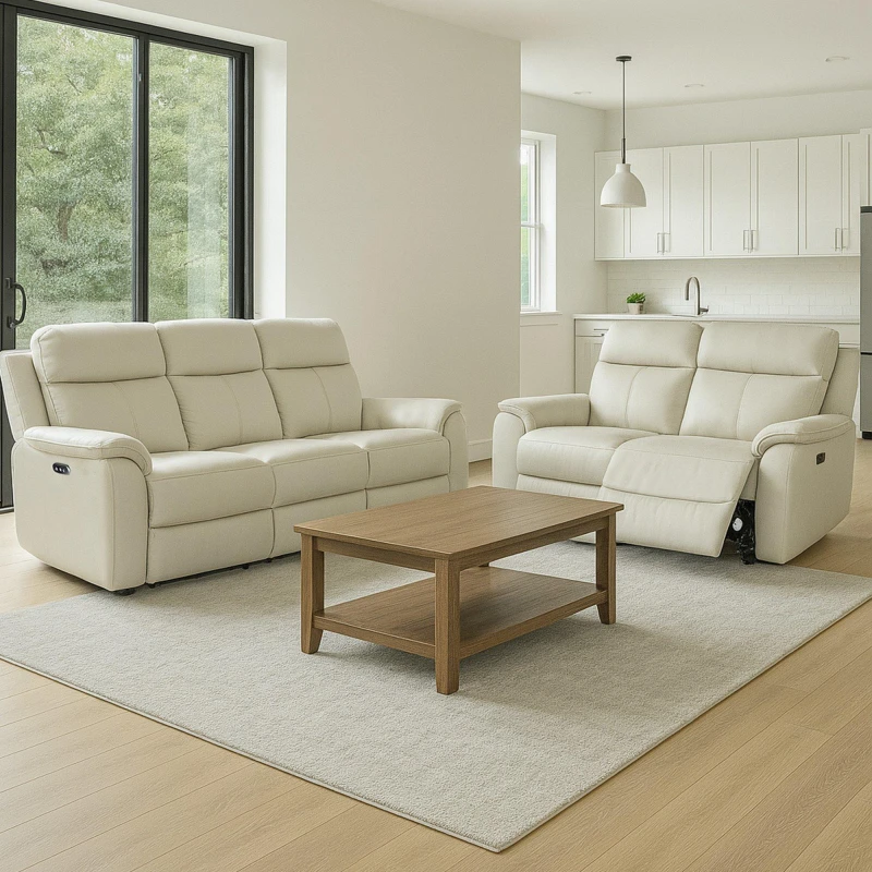 Image of Aspire Aspire Kingsmere 3 + 2 Power Recliner Sofa Set in Real Leather in Light Grey Light Grey One Size Unisex 5057632209412