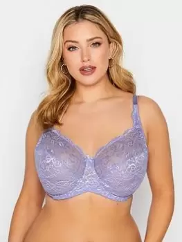 Image of Yours Stretch Lace Non-padded Underwired Bra - Lilac, Blue, Size 40C, Women