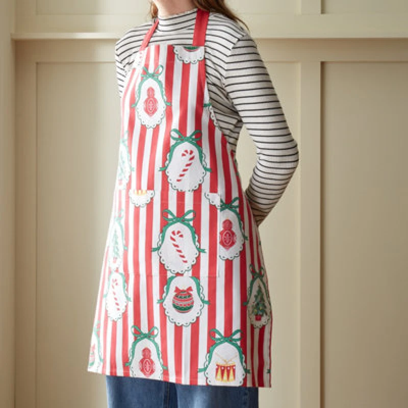 Image of Catherine Lansfield Christmas Vintage Stripe Cotton 70X80Cm Kitchen Adult Apron Red