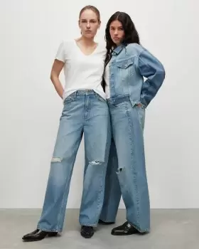 image of AllSaints Elli High-Rise Destroyed Wide Leg Jeans