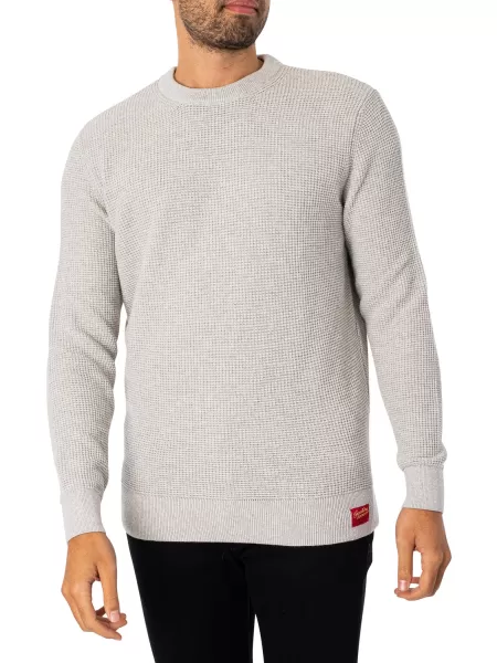 image of Superdry Textured Crew Knit Jumper - Light Grey, Light Grey, Size L, Men