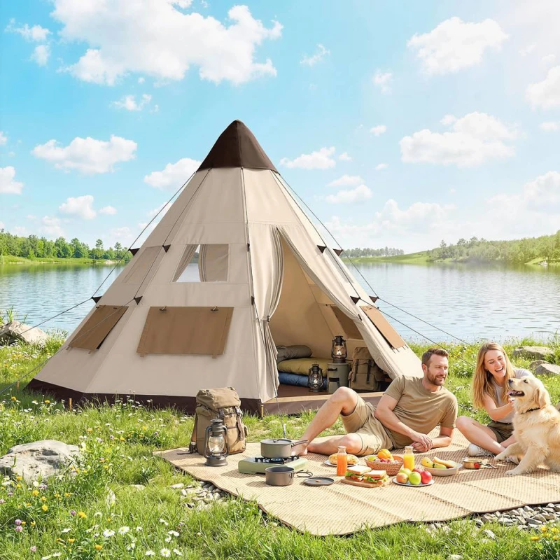 Image of OUTSUNNY 6-7 Person Large Family Party Camping Tent W/ Carrying Bag, Khaki Khaki Unisex