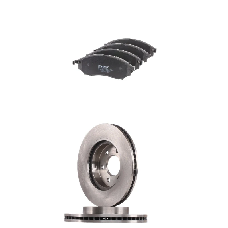 Image of RIDEX 3405B2956 Brake disc and pads set Front Axle, Brake Disc Type: internally vented, with acoustic wear warning Brake Set,disc brakes (3405)
