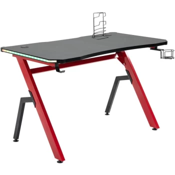 Image of Homcom - Ergonomic Gaming Desk with Hook Cup Holder LED & Cable Management, Red