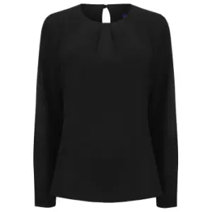 image of Henbury Womens/Ladies Pleat Front Long Sleeve Blouse (4XL) (Black)