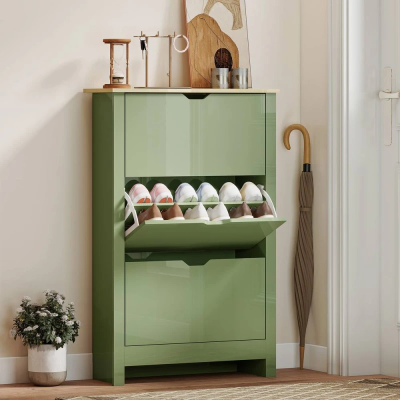 Image of HOMCOM 18-Shoe Storage Cabinet 6 Shelves 3 Drawers Tabletop in Green Green Unisex