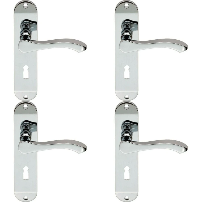 Image of Loops 4x PAIR Scroll Lever Door Handle on Lock Backplate 180 x 40mm Polished Chrome Multi