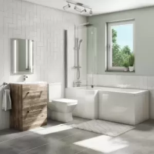 image of 1700mm L Shaped Bath Suite with 600mm Vanity Unit with Basin & Toilet - Left Hand - Ashford