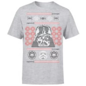 Image of Star Wars Christmas Darth Vader Face Sabre Knit Grey T-Shirt - L