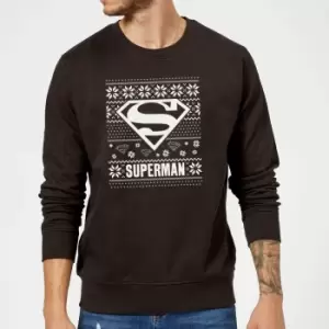 Image of DC Superman Christmas Knit Logo Black Christmas Jumper - M