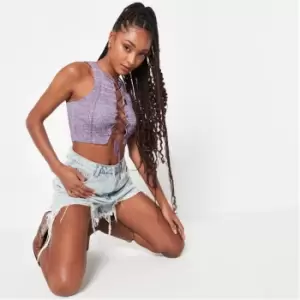 Image of Missguided Rib Lace Up Knit Crop Top - Purple