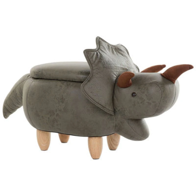 Image of Beliani Storage Animal Stool Triceratops Fabric Dark Green Dinosaur