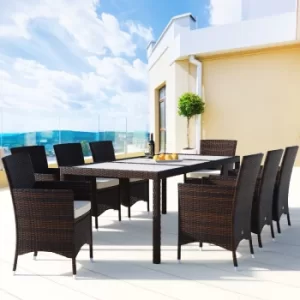 Image of Poly Rattan Garden Furniture 9 Pcs Frosted Glass Brown