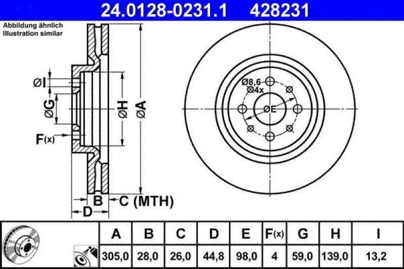 Image of ATE 24.0128-0231.1 Brake disc Vented, Coated, High-carbon Brake Disc (82)