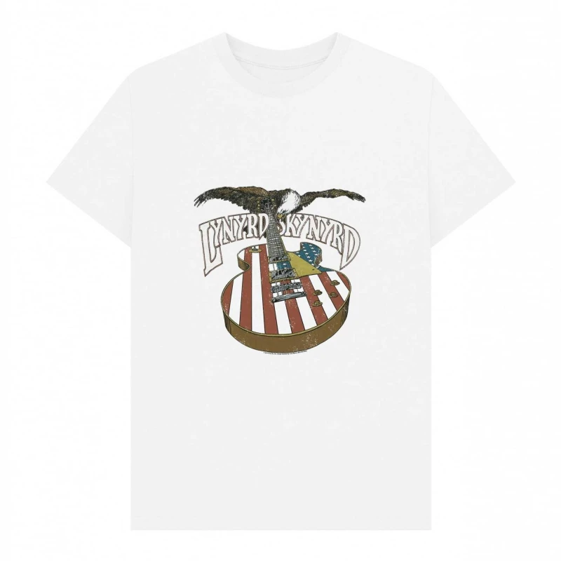 Image of Lynyrd Skynyrd Mens Guitar T-Shirt in White Size: Small White Male S