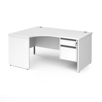 Image of Office Desk Left Hand Corner Desk 1600mm With Pedestal White Top And Panel End Leg 800mm Depth Contract 25 CP16EL2-G-WH