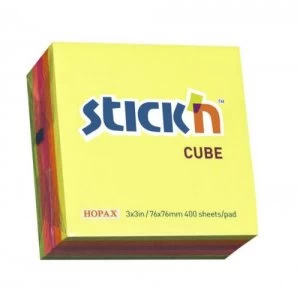 image of Value Stickn Sticky Notes Cube 76x76mm Neon Assorted 21012