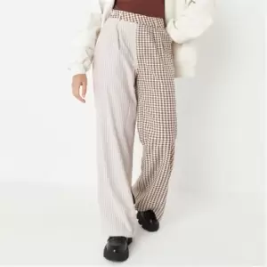 Missguided Petite Wide Leg Gingham Spliced Trousers - Brown