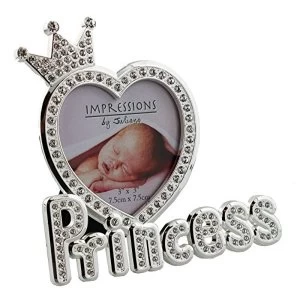 image of 3" x 3" - Silver Plated & Crystal Princess Photo Frame