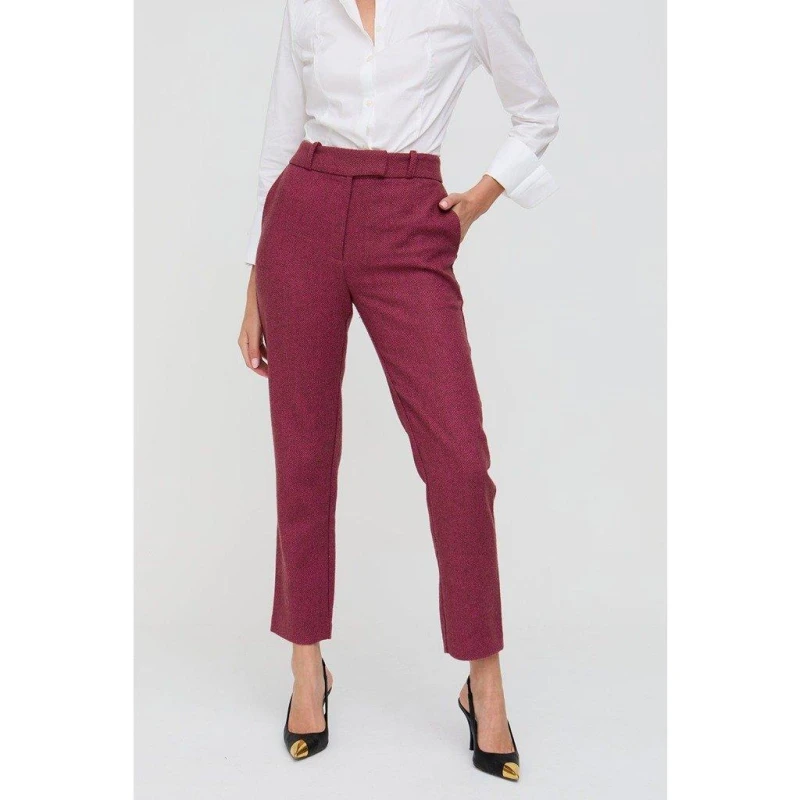 Image of Lily and Lionel Lily Pandora Tapered Herringbone Print Trouser In Pink Pink female 8 (XS)