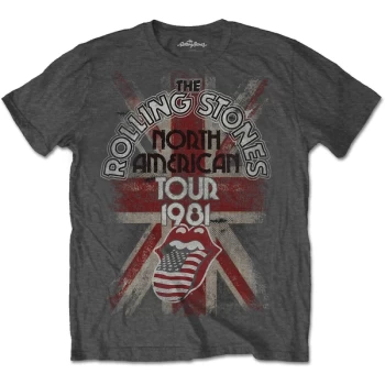Image of The Rolling Stones - North American Tour 1981 Unisex Large T-Shirt - Grey