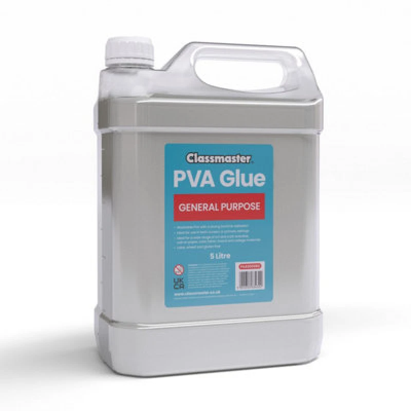Image of Classmaster Classmaster White Washable Red Label PVA Glue 5L Bottle with Screw Cap PVA5000RD PVA5000RD