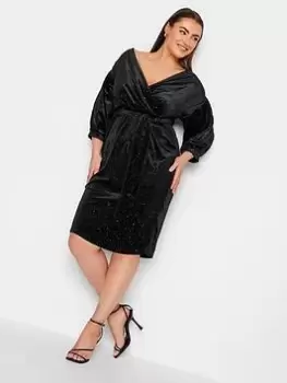 Image of Yours Velvet Glitter Shift Drop Shoulder, Silver, Size 16, Women
