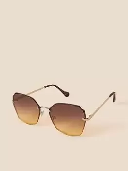 image of Accessorize Shaped Rimless Sunglasses, Gold, Women