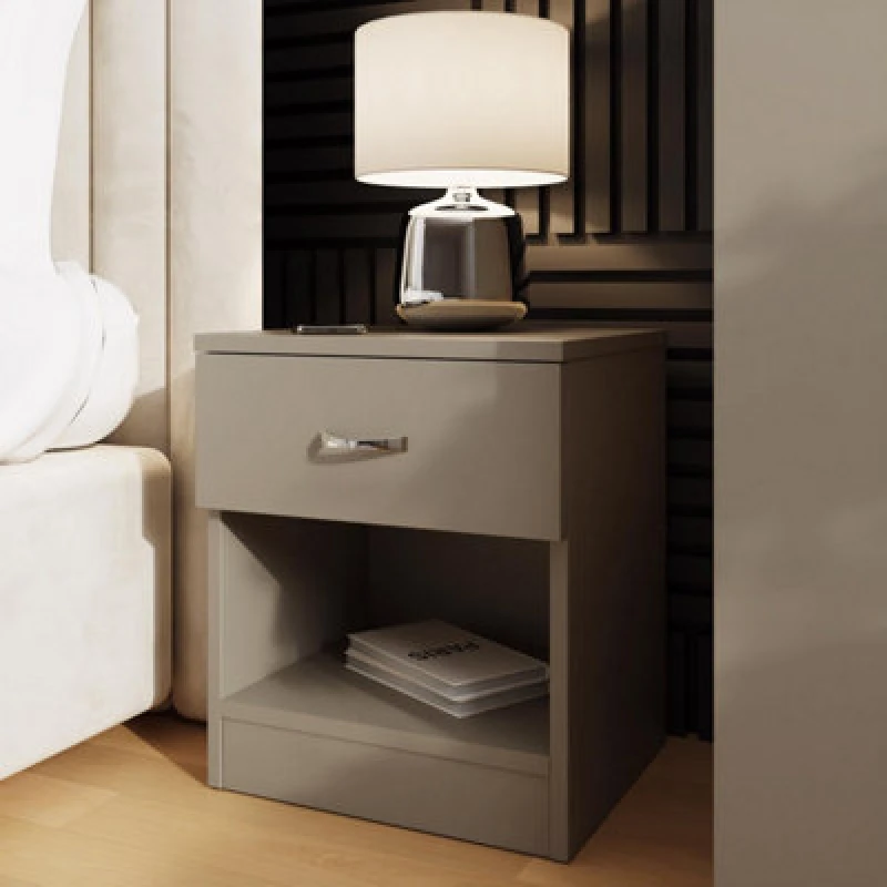 Image of FWStyle FWStyle 1 Drawer Modern Putty Nighstand With Shelf in Beige Beige One Size Unisex 5056413131058