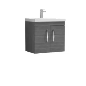 image of Nuie Athena 600 Wall Hung 2-door Vanity & Thin-edge Basin - Grey Woodgrain