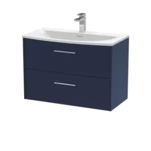 image of Hudson Reed Juno 800mm Wall Hung 2 Drawer Vanity & Curved Basin - Electric Blue