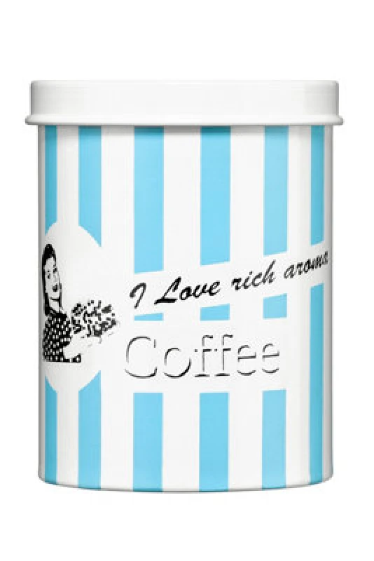 Image of Premier Housewares Candy Stripe I love rich aroma Blue Coffee Canister Blue