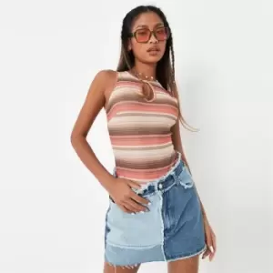 Image of Missguided Stripe Mesh Keyhole Bodysuit - Orange