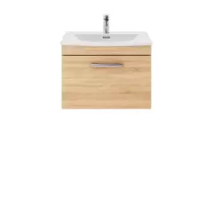 image of Nuie Athena 600 Wall Hung Single Drawer Vanity & Curved Basin - Natural Oak