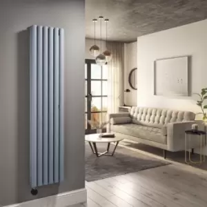 Image of Light Grey Electric Vertical Designer Radiator 1.2kW with WiFi Thermostat - Double Panel H1600xW354mm - IPX4 Bathroom Sa