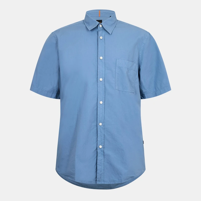 Image of Boss Mens Short Sleeve Oxford Shirt Open Blue male S