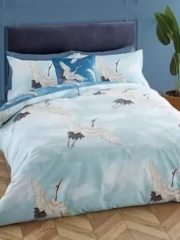 image of Catherine Lansfield Cranes Reversible Duvet Cover Set