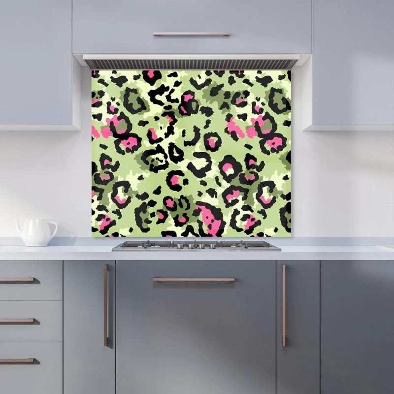 Image of Warren Reed - Designer Green & Pink Leopard Print Kitchen Splashback Size: 600mm x 600mm Green Unisex 600mm x 600mm