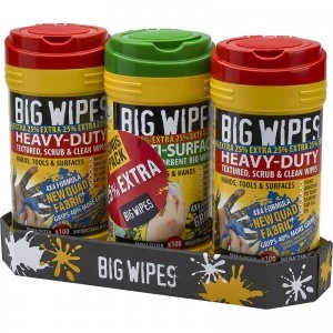 image of Big Wipes 3 Pack Scrub and Clean Antibacterial Heavy Duty Hand Wipes 25% Extra Free