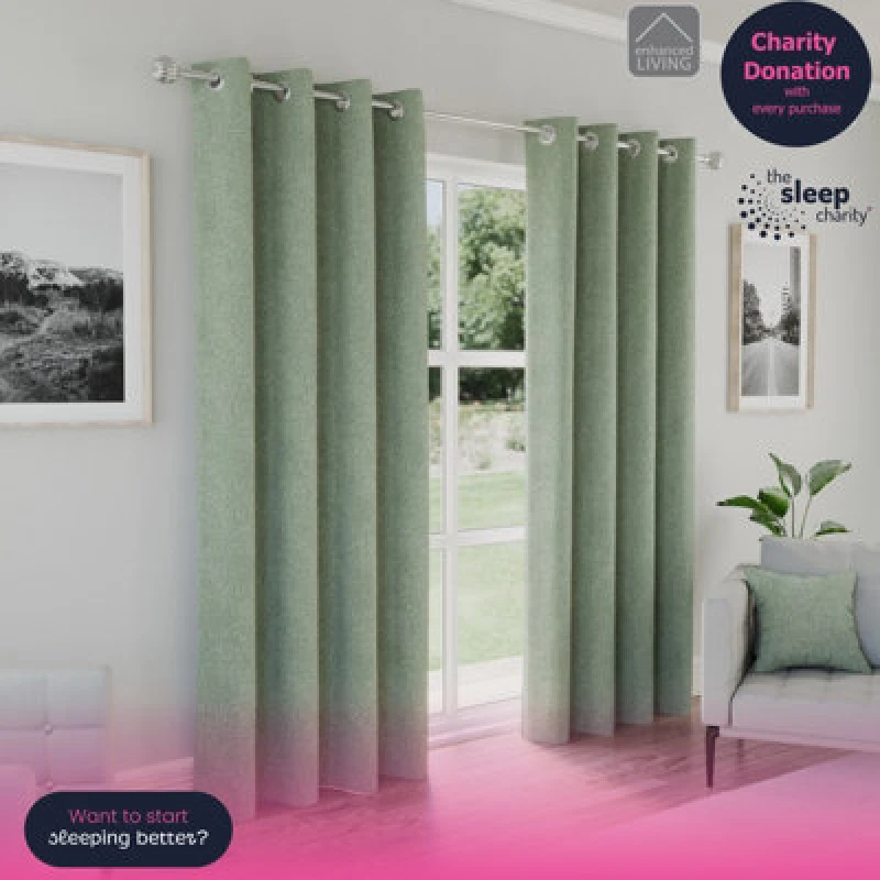 Image of Enhanced Living 'Austin' Green 100% Blackout, Thermal, Linen Look Pair of Eyelet Curtains Green