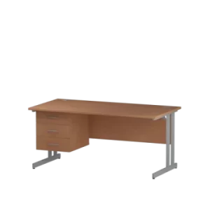 Image of Impulse 1600 Rectangle Silver Cant Leg Desk Beech 1 x 3 Drawer Fixed Ped