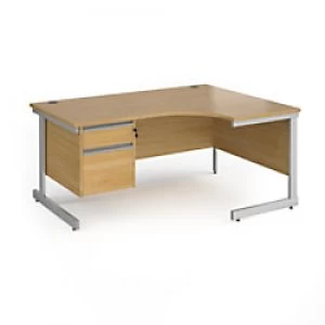 image of Dams International Right Hand Ergonomic Desk with 2 Lockable Drawers Pedestal and Oak Coloured MFC Top with Silver Frame Cantilever Legs Contract 25 1