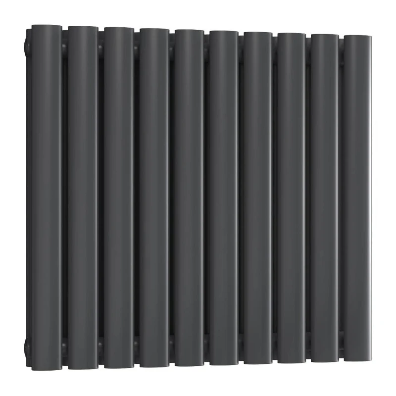 Image of Bathroom Kingdom Neva Anthracite Double Oval Horizontal Radiator 550x590 in Grey Grey Unisex