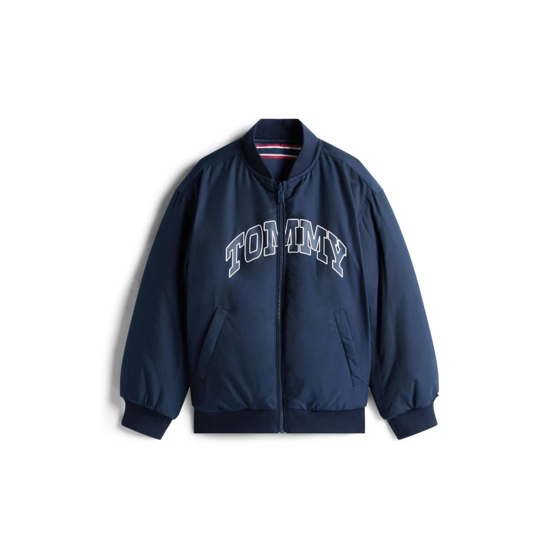 Image of Tommy Hilfiger Kids Varsity Zip Bomber Jacket Night Navy C1G male 16Y