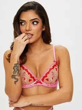 Image of Ann Summers Bras Cross My Heart Non Padded Plunge - Bright Pink, Bright Pink, Size 32B, Women