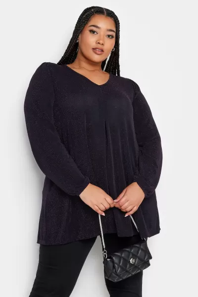 Image of Yours Yours Pleat Front Balloon Sleeve Purple Brillo