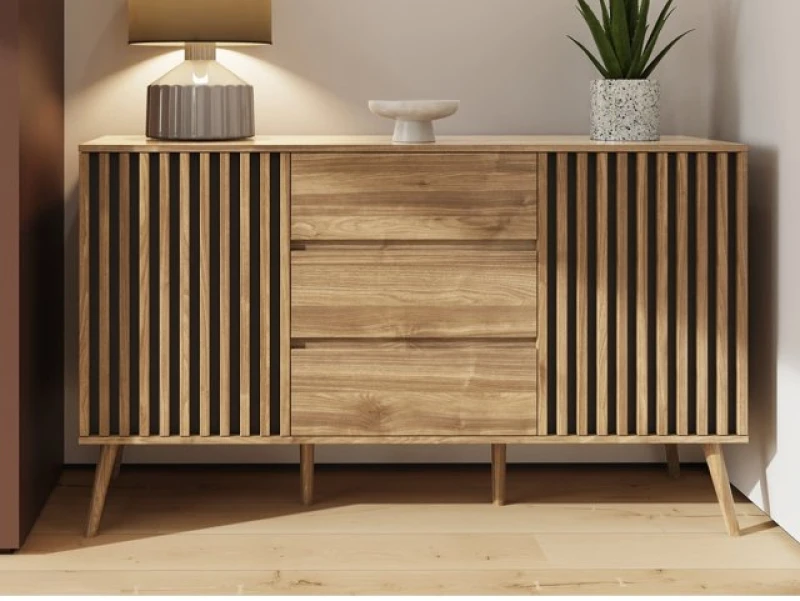 Image of GFW GFW Louvered 2 Door 3 Drawer Sideboard - Oak