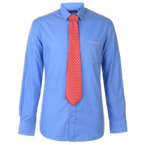 Image of Pierre Cardin Long Sleeve Shirt Tie Set Mens - Blue/Red Plain