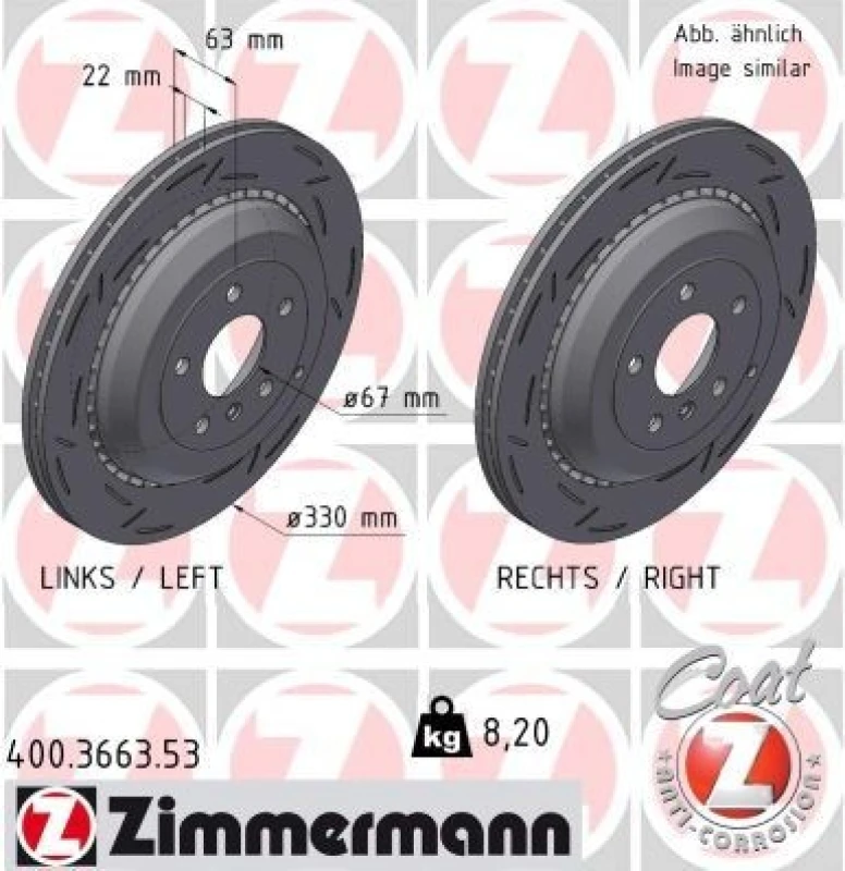 Image of ZIMMERMANN Brake disc ZIMMERMANN 400.3663.53